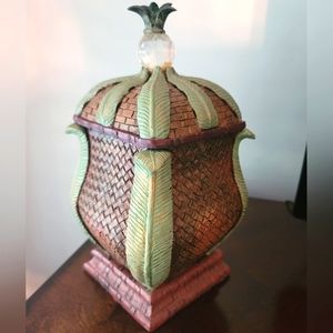 Pineapple Palm Tree Decorative Storage Box Removable Lid 9-1/4" Stash Box